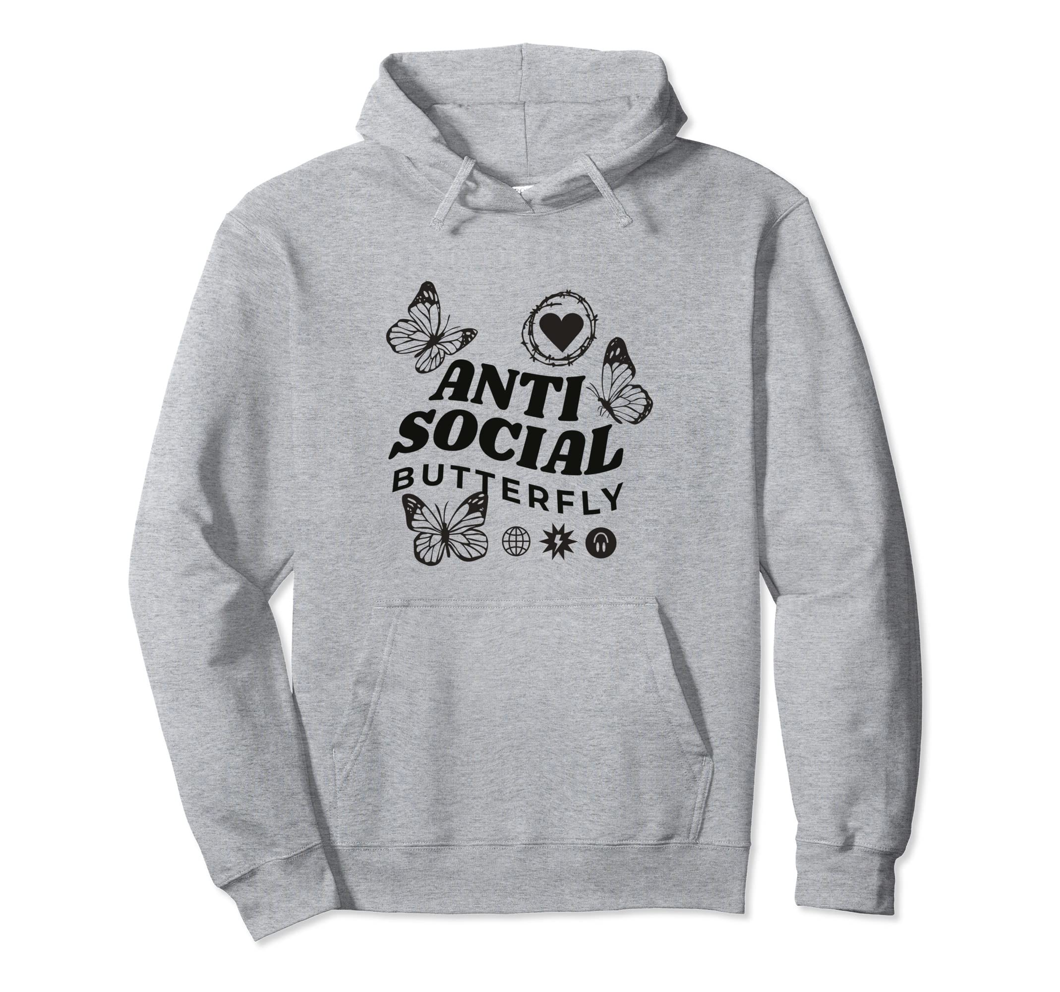 Anti Socials Butterfly Introverted Hoodie - Casual Everyday Wear Unisex - T-Shirt, Sweatshirt, Hoodie