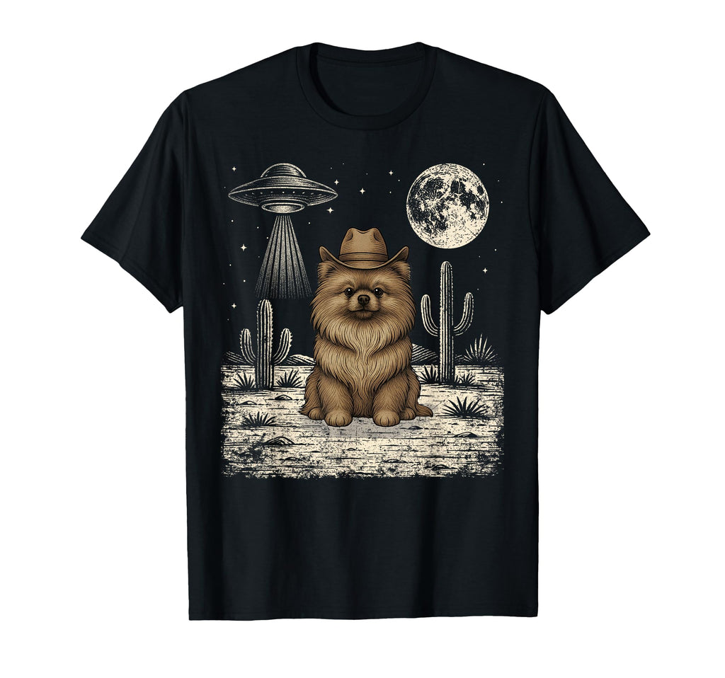 Funny Pomeranian Cowboy Western Dog Ufo T-Shirt - Streetwear Style Unisex - T-Shirt, Sweatshirt, Hoodie