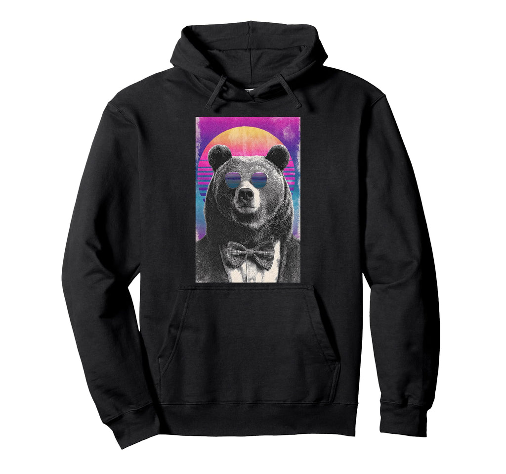 Funny Bear Bow Tie 80S Synthwave Hoodie - Aesthetic Graphic Unisex - T-Shirt, Sweatshirt, Hoodie