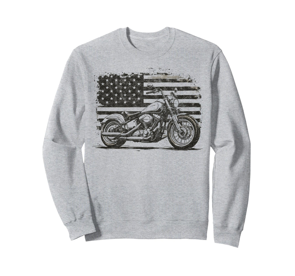 Us Flag Biker Riding Lover Motorcycle Sweatshirt - Unique Graphic Unisex - T-Shirt, Sweatshirt, Hoodie