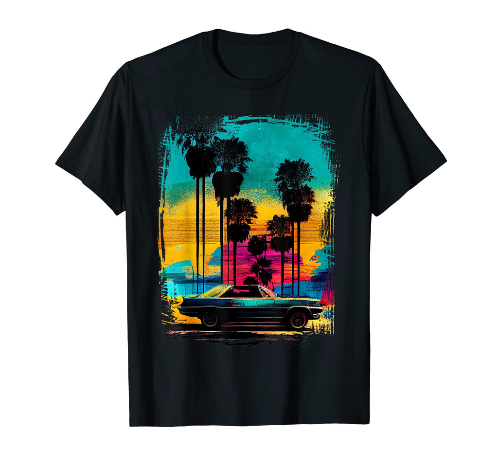 Car And Palm Tree Sunset 80S 90S T-Shirt - Aesthetic Graphic Men Women - T-Shirt, Sweatshirt, Hoodie