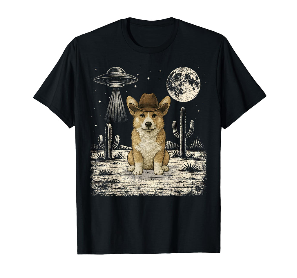 Funny Corgi Cowboy Western Dog Ufo T-Shirt - Graphic Print Men Women - T-Shirt, Sweatshirt, Hoodie