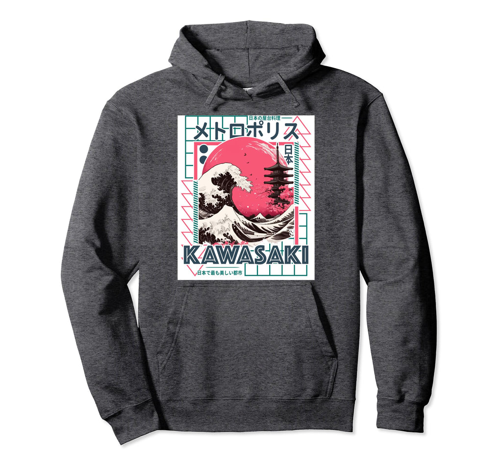 Kawasaki City 80S Synthwave Kanagawa Wave Hoodie - Minimalist Print Unisex - T-Shirt, Sweatshirt, Hoodie