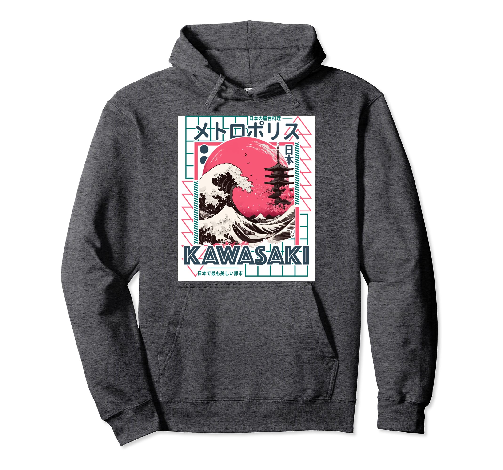 Kawasaki City 80S Synthwave Kanagawa Wave Hoodie - Minimalist Print Unisex - T-Shirt, Sweatshirt, Hoodie