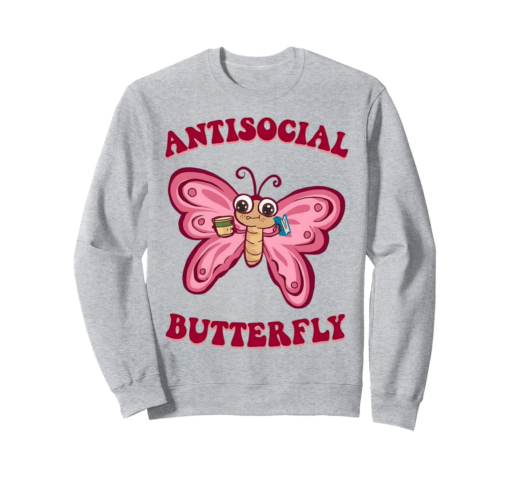 Groovy Anti Social Butterfly Ironic Sweatshirt - Minimalist Print Unisex - T-Shirt, Sweatshirt, Hoodie