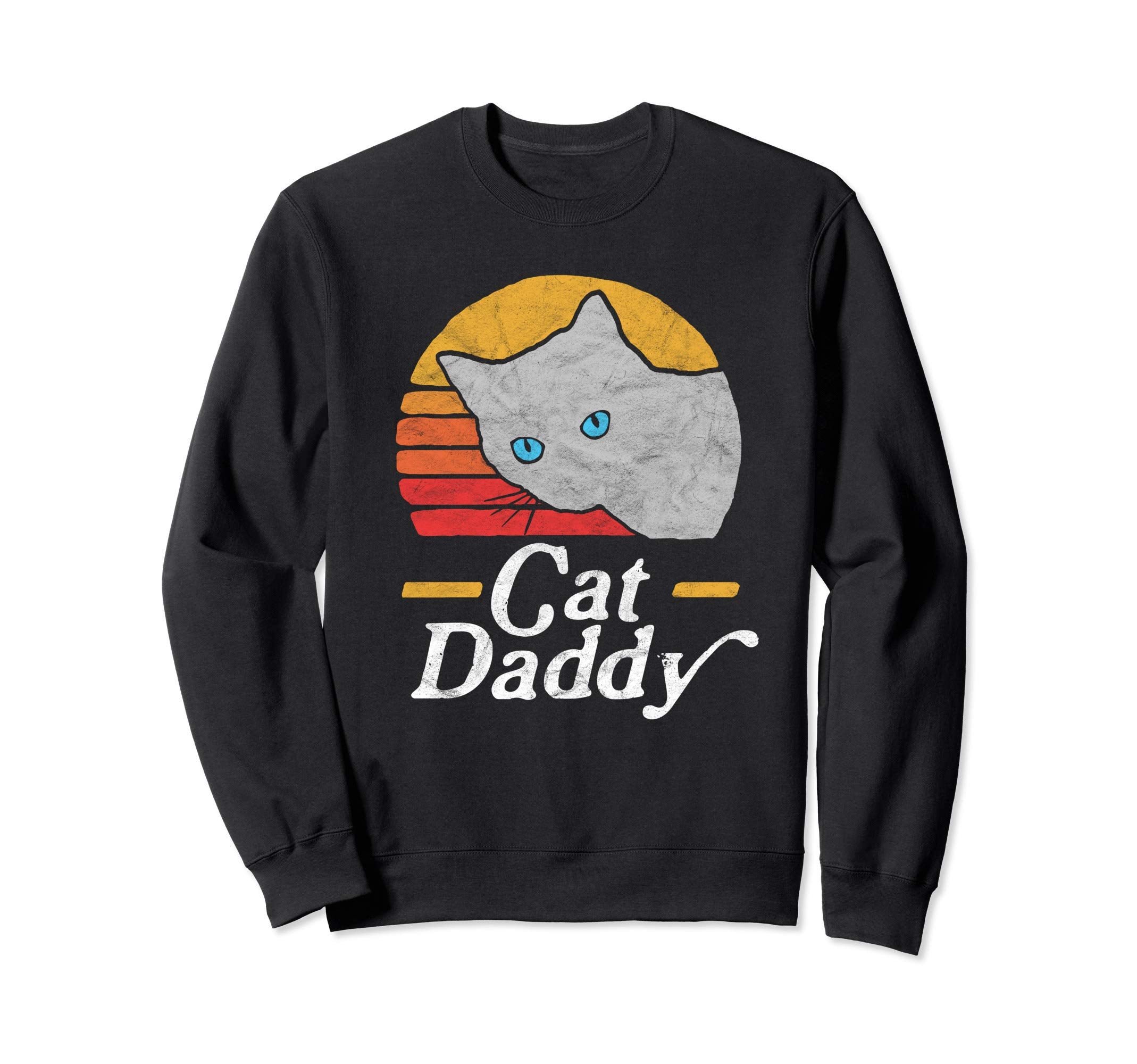 Cat Daddy Eighties Gray Cat Distressed Sweatshirt - Minimalist Print Unisex - T-Shirt, Sweatshirt, Hoodie