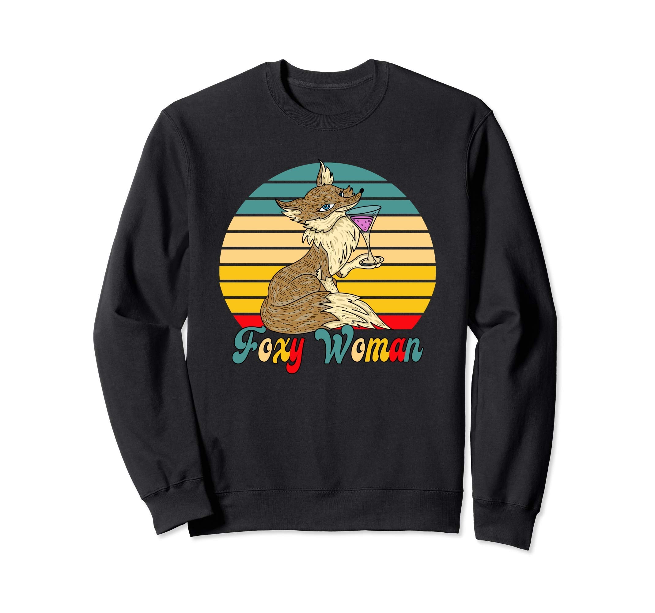 Foxy Fox Glass Wine Sunset Sweatshirt - Novelty Apparel for Adults - T-Shirt, Sweatshirt, Hoodie