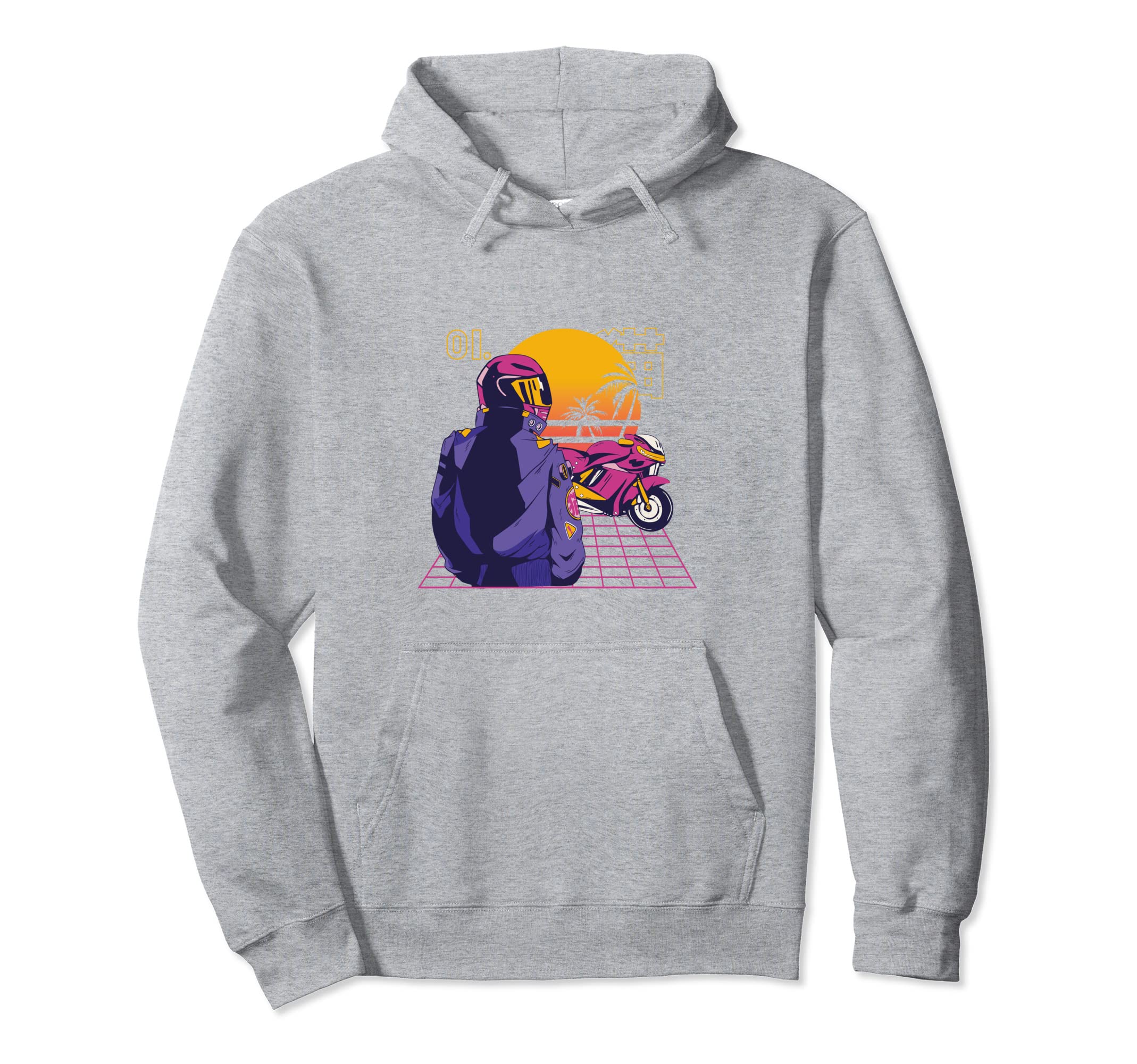 Synthwaves Motorcyclist Motorcycle Hoodie - Graphic Print for Adults - T-Shirt, Sweatshirt, Hoodie