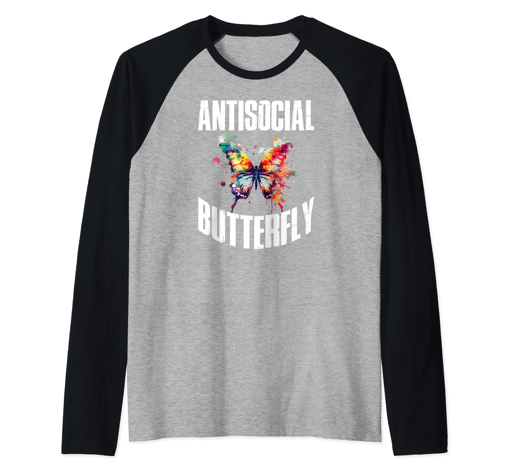 Antisocial Butterfly Raglan Baseball T-Shirt - Graphic Print Men Women - T-Shirt, Sweatshirt, Hoodie