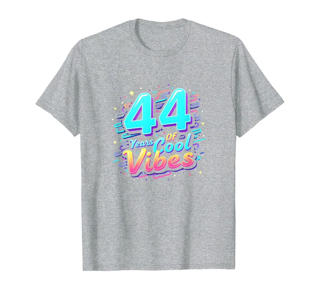 44 Years Vibes Birthday Gift Heather Grey T-Shirt - Minimalist Print Unisex - T-Shirt, Sweatshirt, Hoodie