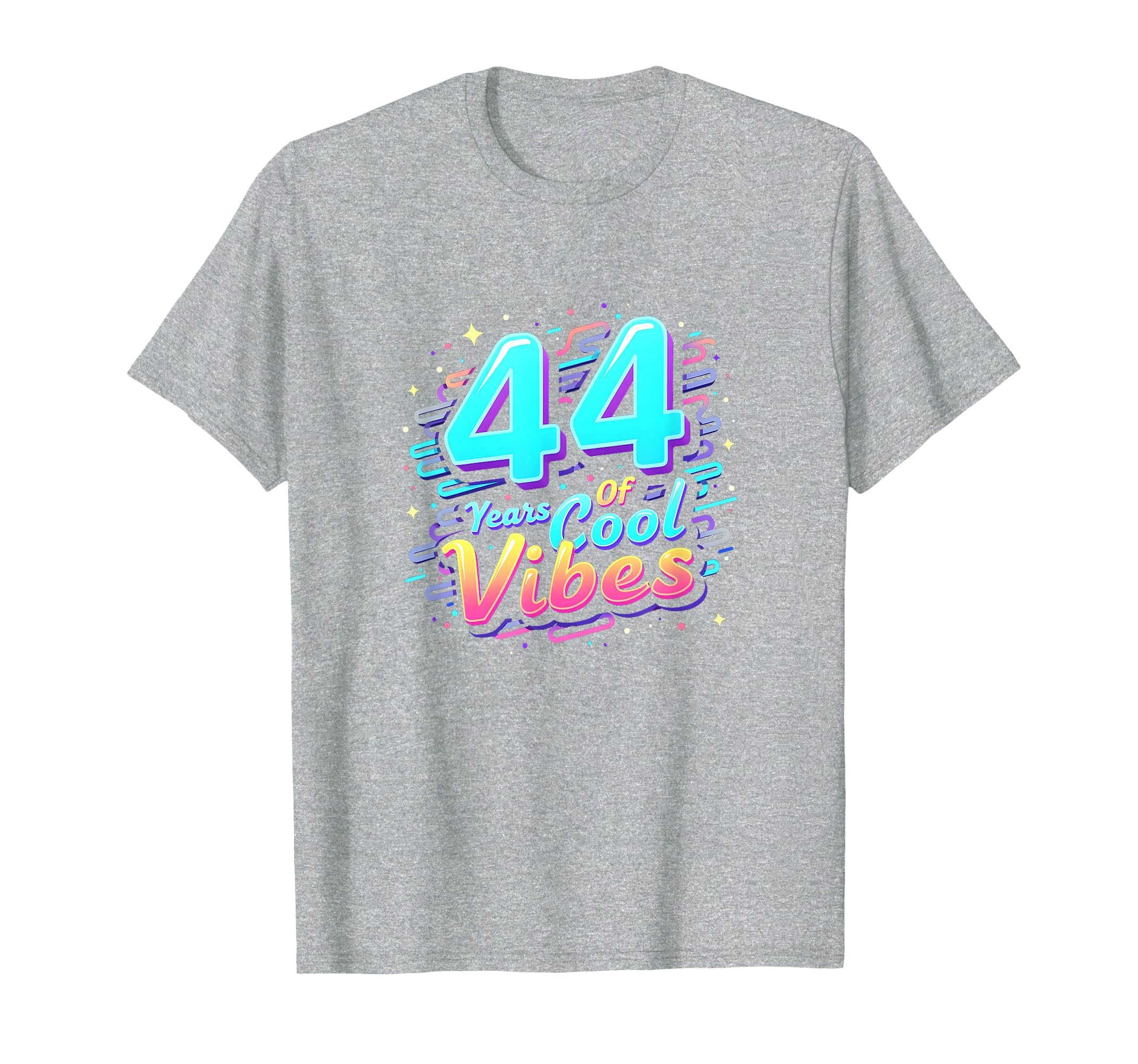 44 Years Vibes Birthday Gift Heather Grey T-Shirt - Minimalist Print Unisex - T-Shirt, Sweatshirt, Hoodie