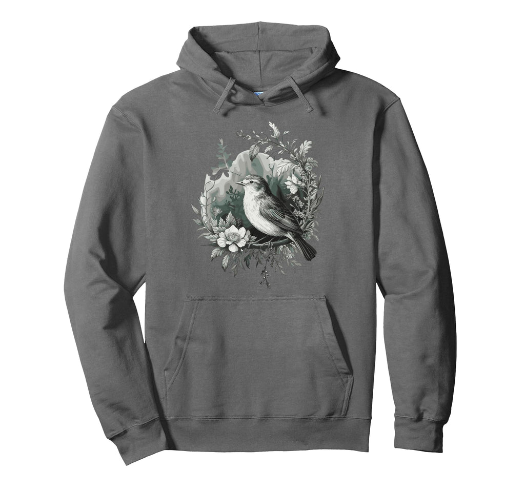 Romantic Botanical Sketch Bird And Flowers Hoodie - Trendy Graphic Unisex - T-Shirt, Sweatshirt, Hoodie