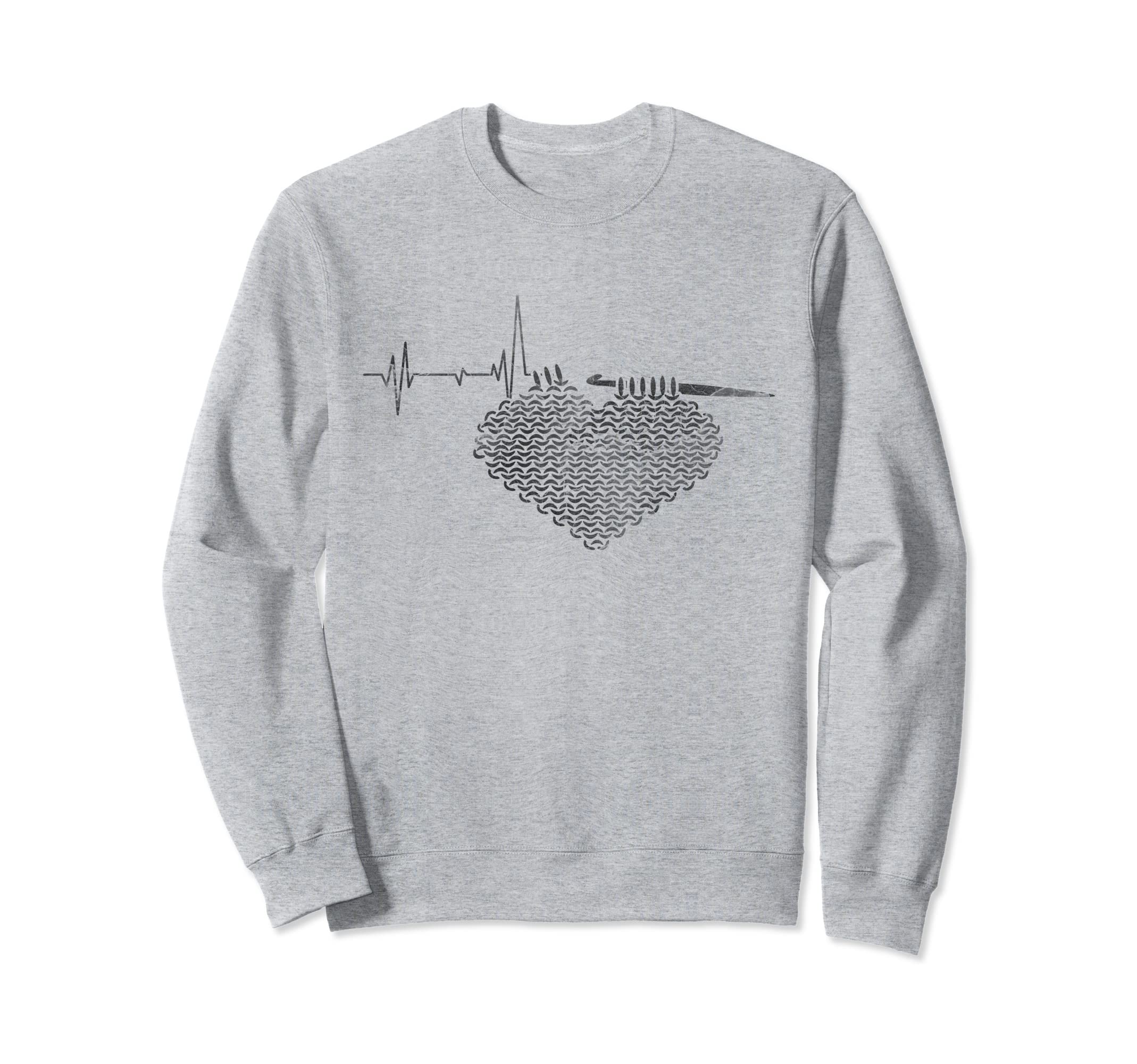 Distressed Heartbeat Crochet Sweatshirt - Novelty Apparel Men Women - T-Shirt, Sweatshirt, Hoodie