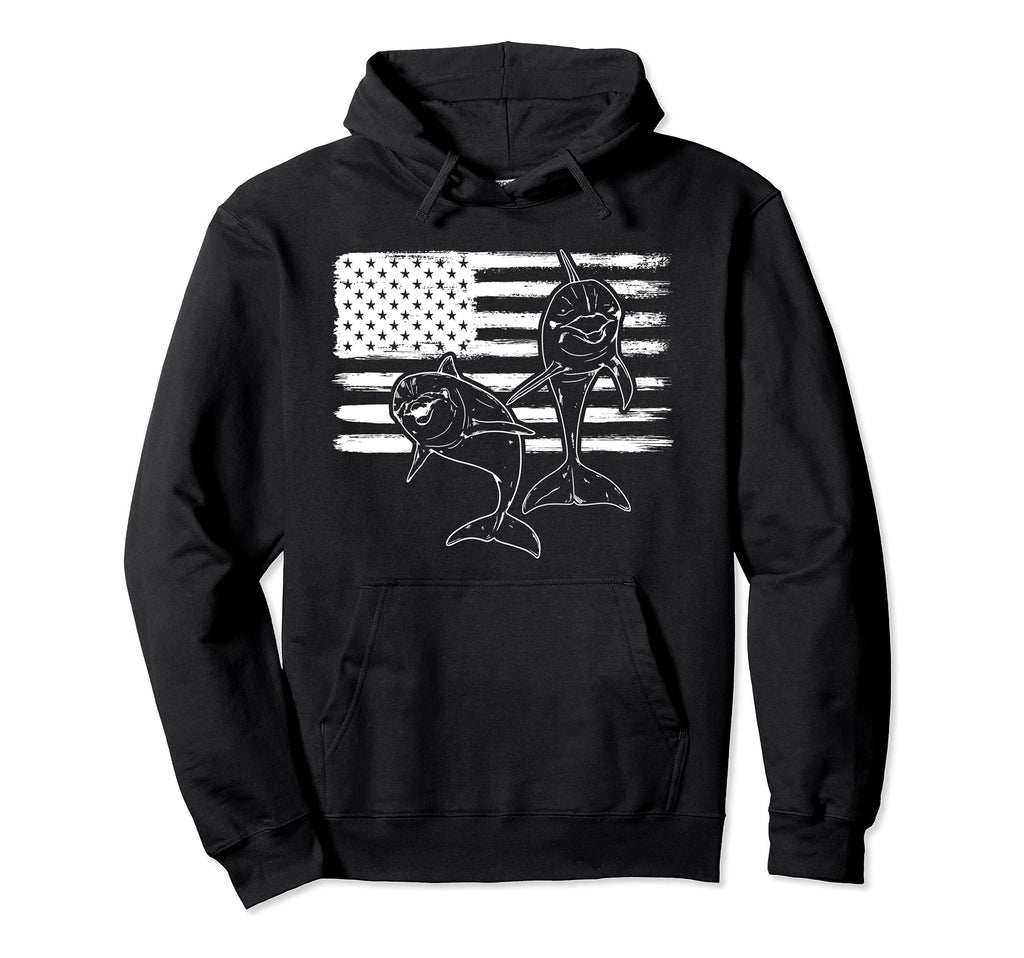 Distressed Patriotic Usa Flag Dolphins Hoodie - Unique Graphic Men Women - T-Shirt, Sweatshirt, Hoodie