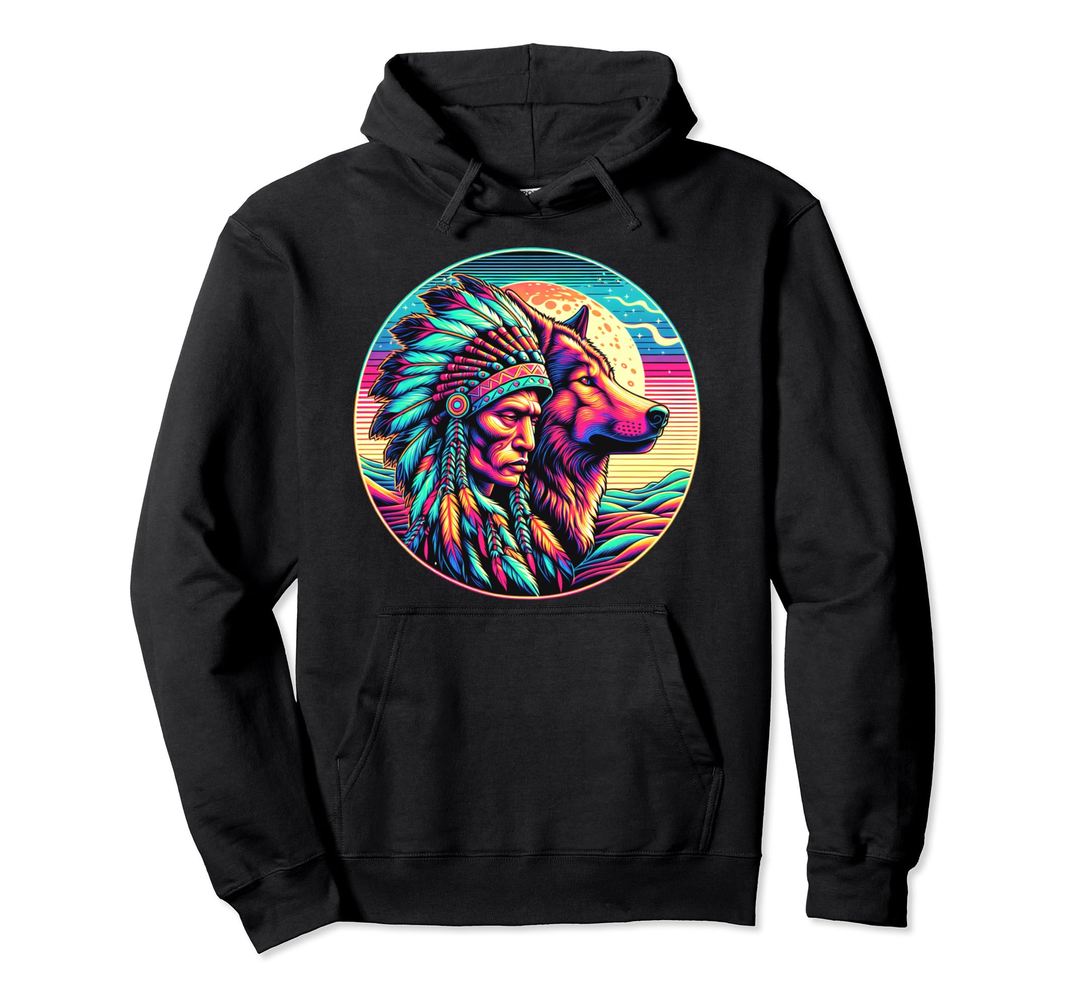 Native American Big Wolf 80S Hoodie - Aesthetic Graphic Men Women - T-Shirt, Sweatshirt, Hoodie