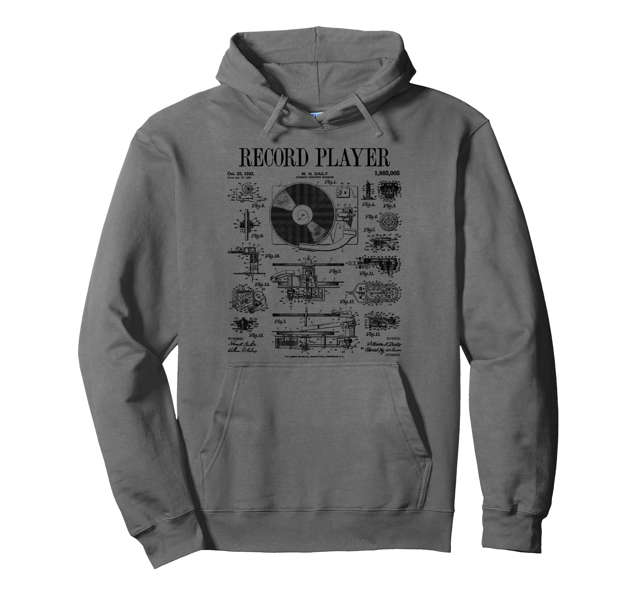 Vinyl Record Player Patent Dj Turntable Hoodie - Graphic Print Unisex - T-Shirt, Sweatshirt, Hoodie