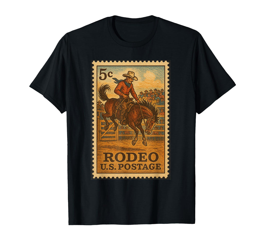 Rodeo Cow Postage Stamp T-Shirt - Graphic Print for Adults - T-Shirt, Sweatshirt, Hoodie