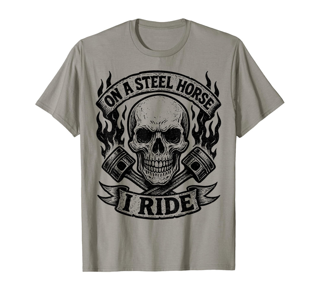 Steel Horse I Ride Motorcycle Skull T-Shirt - Trendy Graphic for Adults - T-Shirt, Sweatshirt, Hoodie
