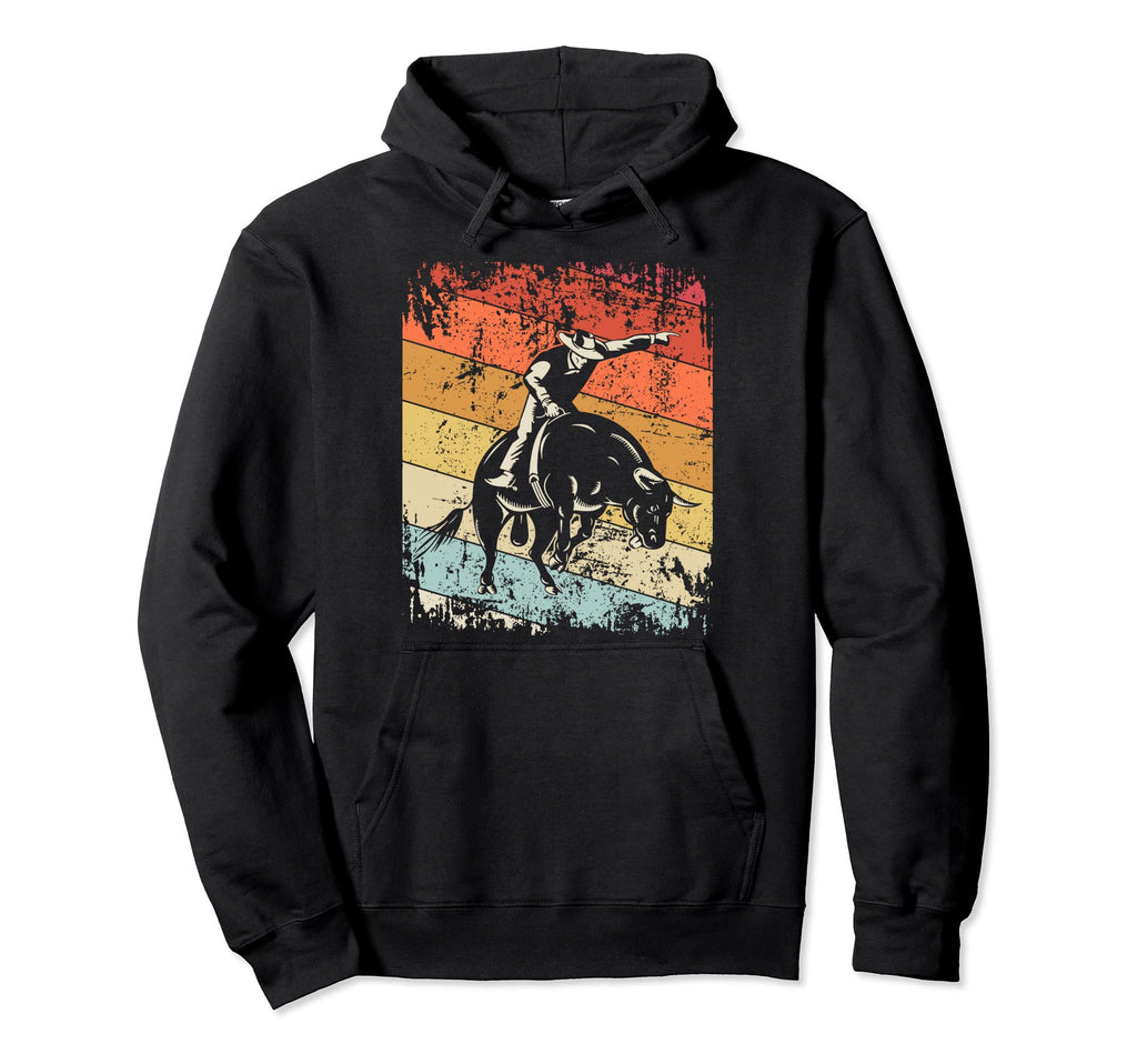 Bull Riding Cowboy Rodeo Distressed Hoodie - Fun Novelty Design Men Women - T-Shirt, Sweatshirt, Hoodie