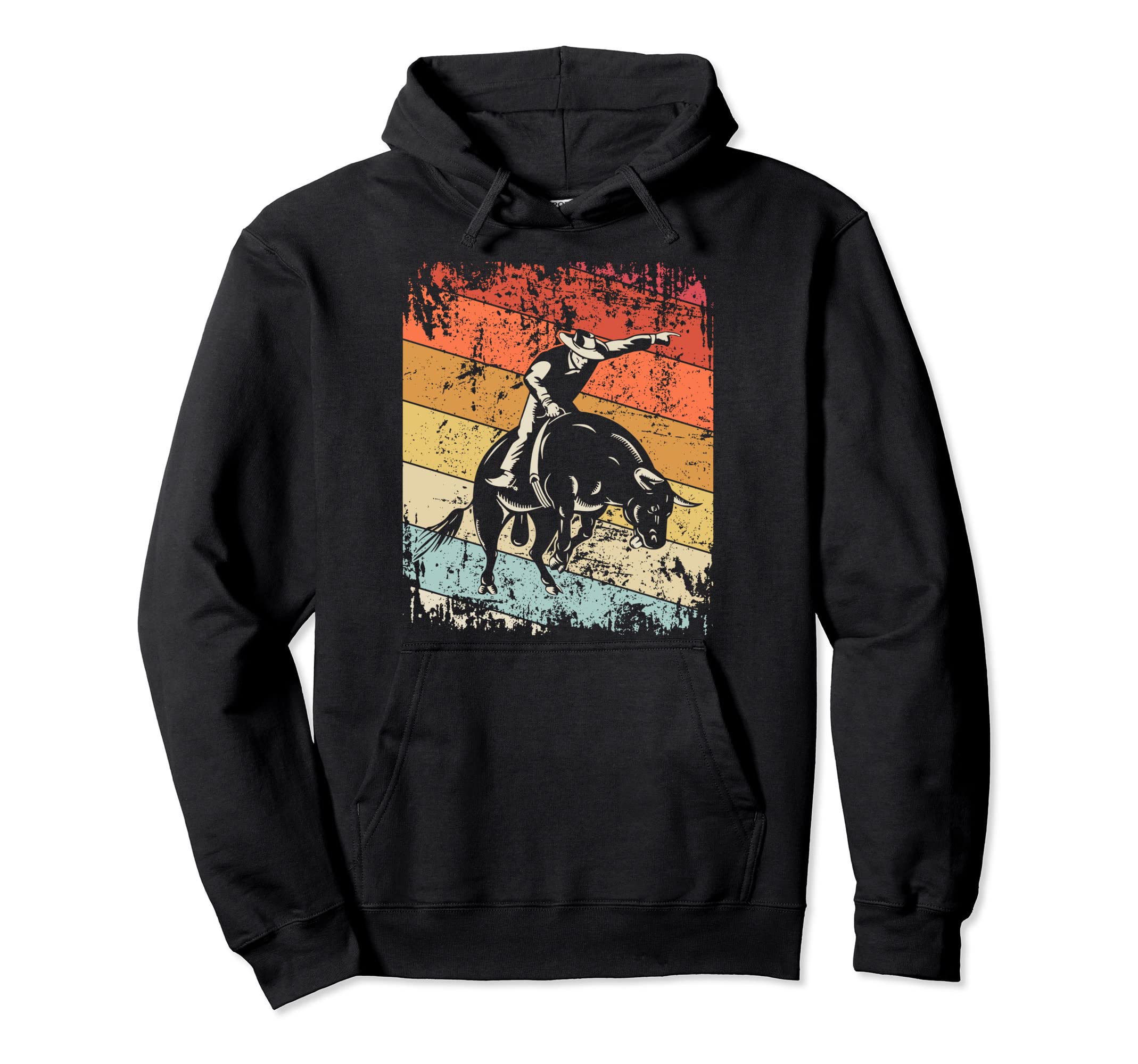 Bull Riding Cowboy Rodeo Distressed Hoodie - Fun Novelty Design Men Women - T-Shirt, Sweatshirt, Hoodie