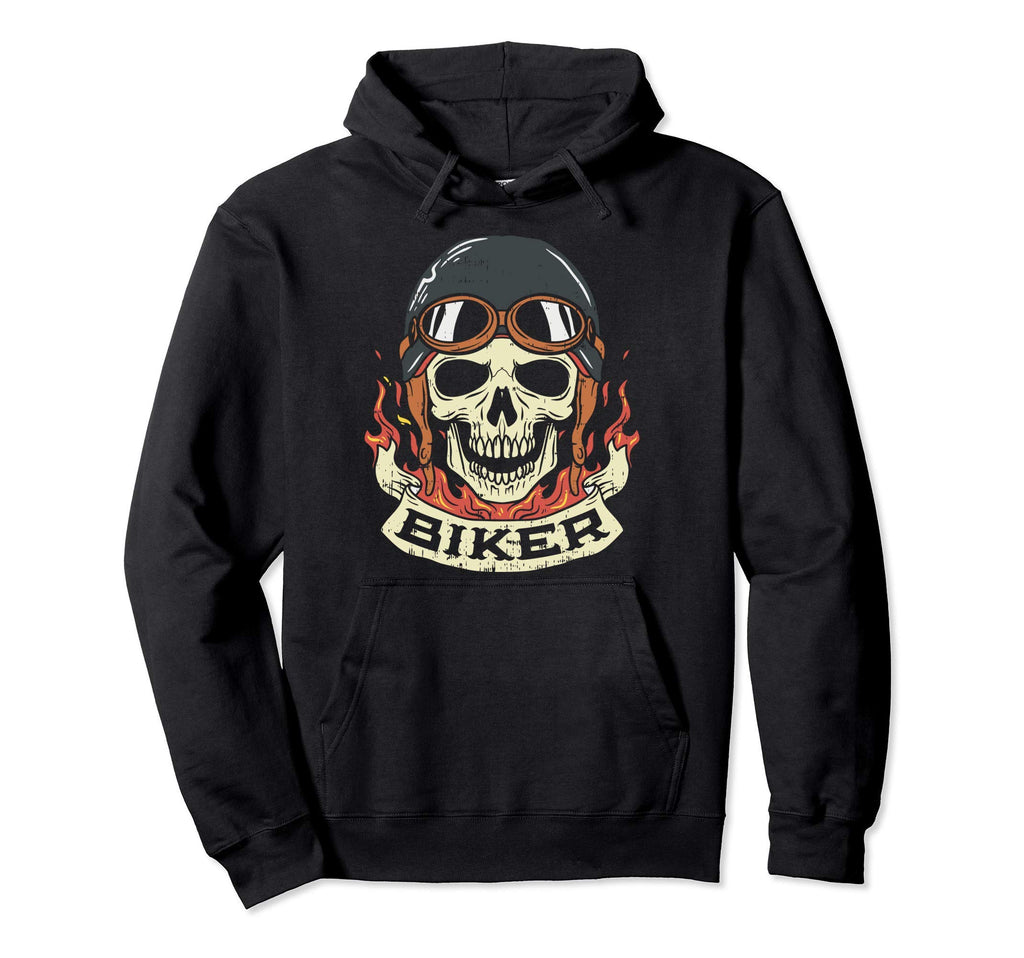 Biker Skull Wearing Helmet And Riding Hoodie - Minimalist Print Unisex - T-Shirt, Sweatshirt, Hoodie