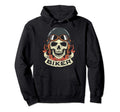 Biker Skull Wearing Helmet And Riding Hoodie - Minimalist Print Unisex - T-Shirt, Sweatshirt, Hoodie