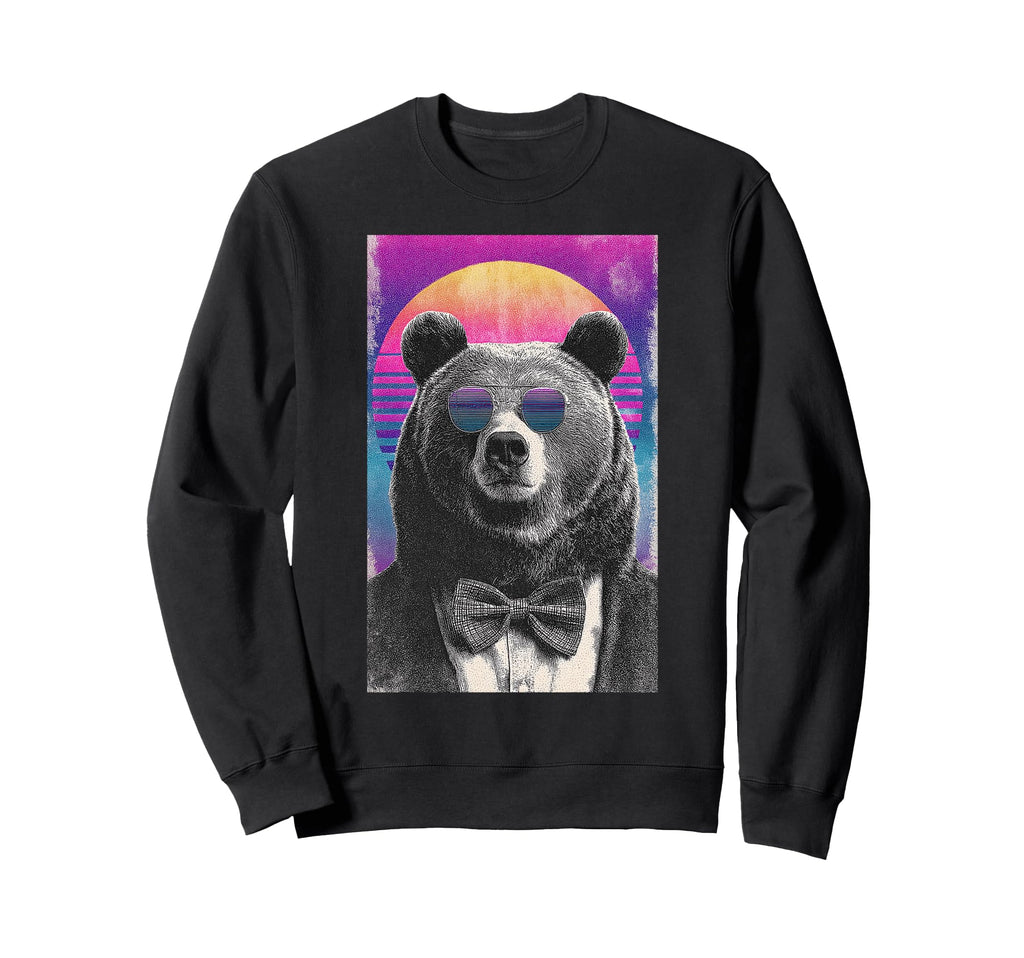 Funny Bear Bow Tie 80S Synthwave Sweatshirt - Graphic Print Unisex - T-Shirt, Sweatshirt, Hoodie