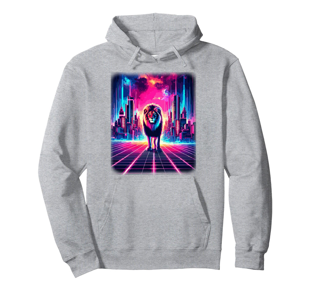 Synthwave Aesthetic Lion Lover Stuff Hoodie - Aesthetic Graphic for Adults - T-Shirt, Sweatshirt, Hoodie