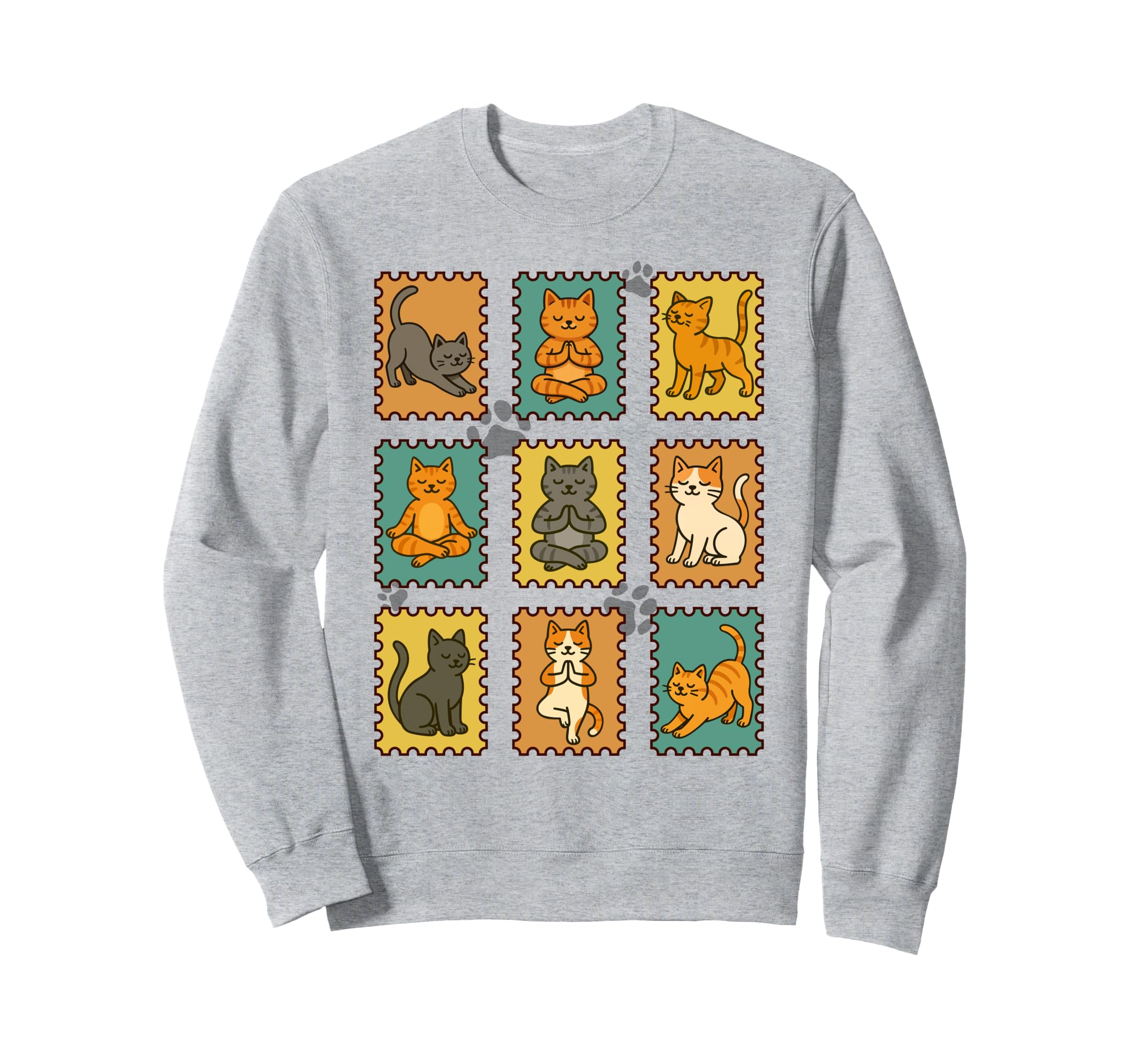 Yoga Cats Postage Stamp Practicing Sweatshirt - Unique Graphic Unisex - T-Shirt, Sweatshirt, Hoodie