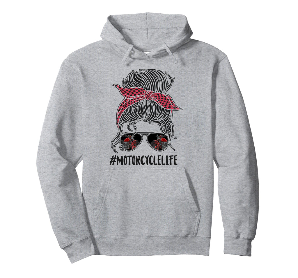 Motorcycle Biker Female Sunglasses Bun Hoodie - Graphic Print for Adults - T-Shirt, Sweatshirt, Hoodie