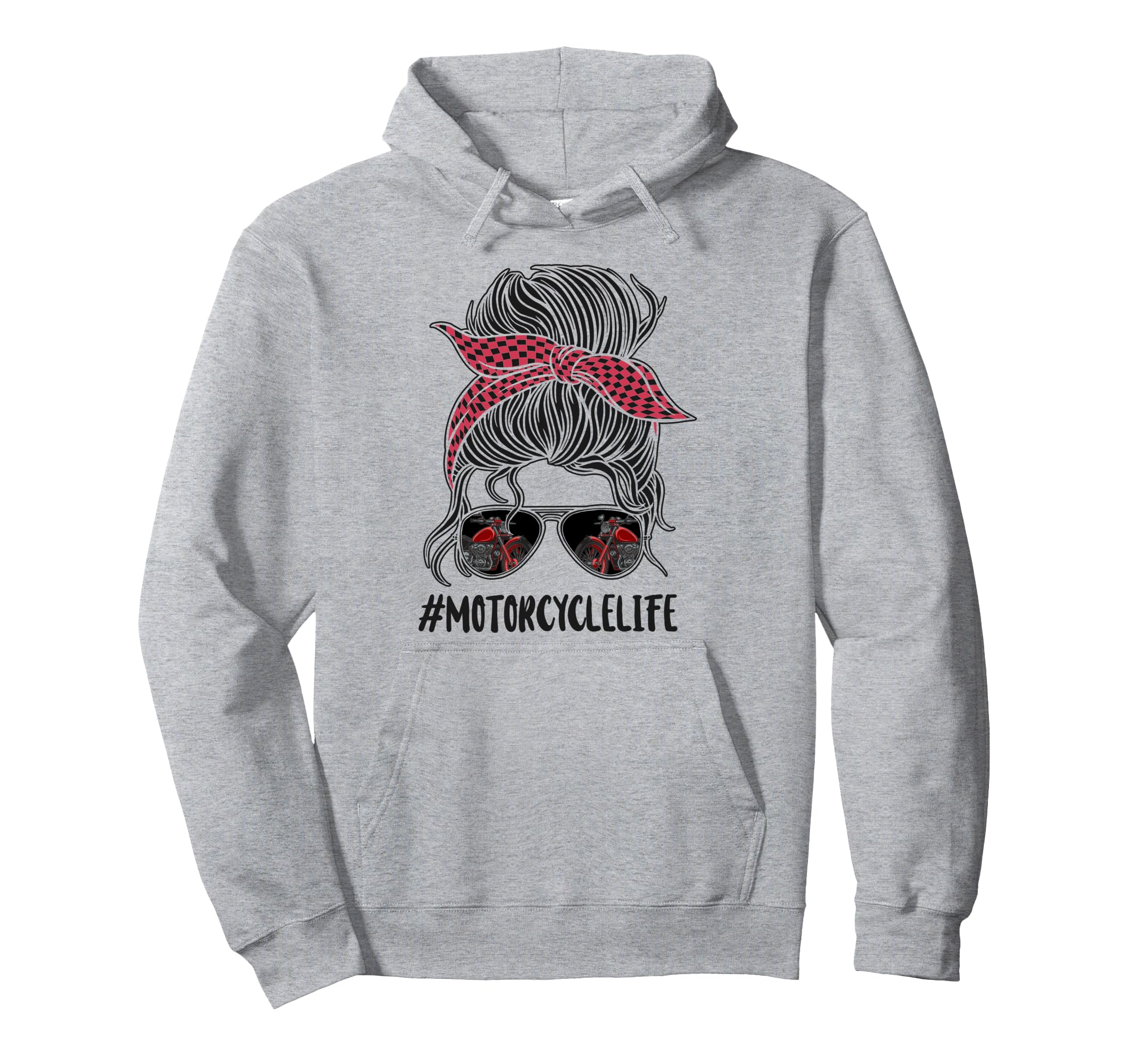 Motorcycle Biker Female Sunglasses Bun Hoodie - Graphic Print for Adults - T-Shirt, Sweatshirt, Hoodie