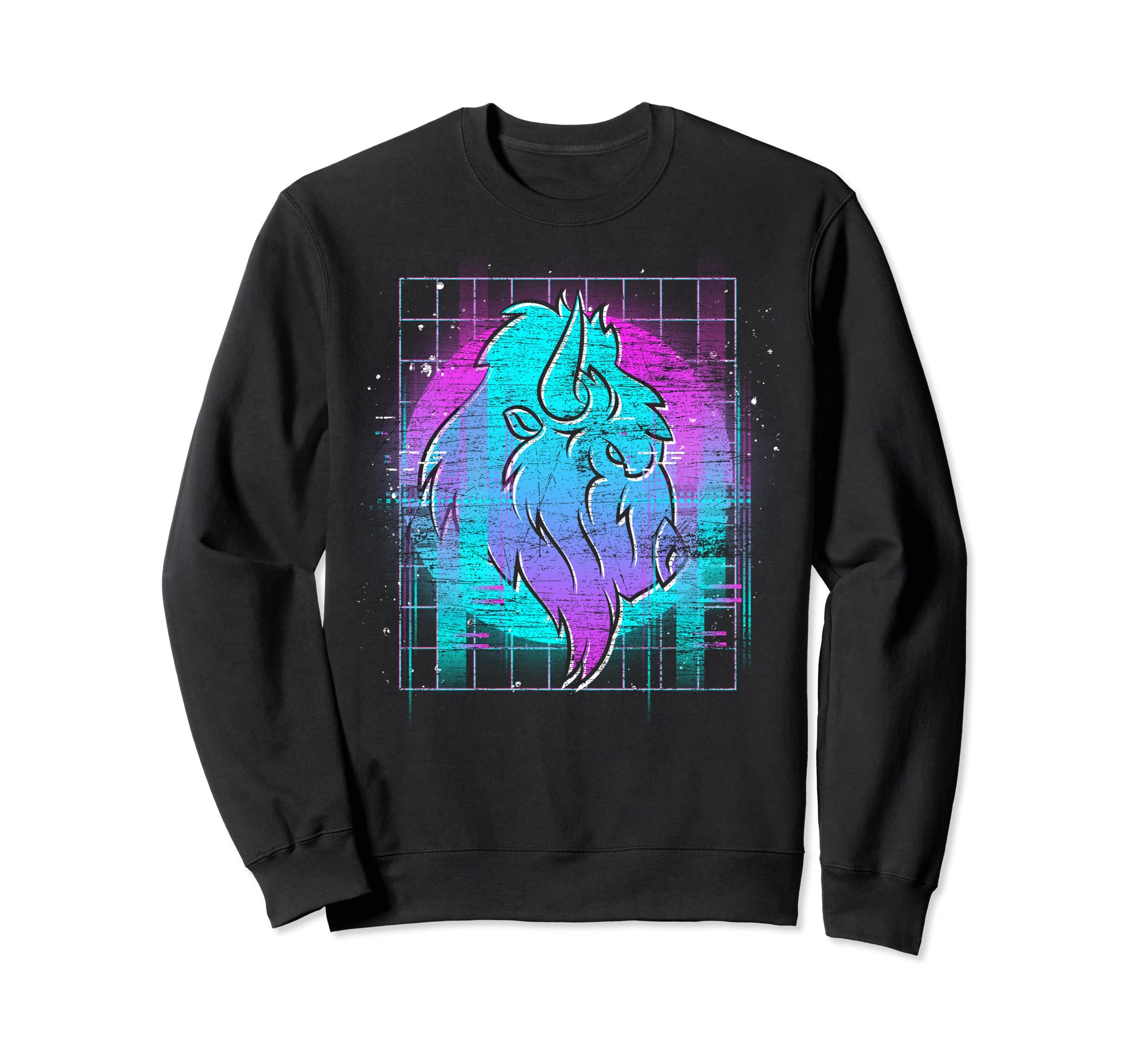 Synthwave American Bison Animal Sweatshirt - Unique Graphic Men Women - T-Shirt, Sweatshirt, Hoodie