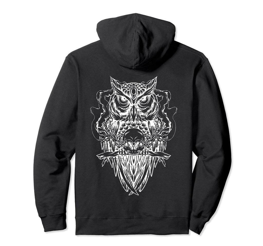 Owl Branch Smoking Skull Distressed Hoodie - Unique Graphic for Adults - T-Shirt, Sweatshirt, Hoodie