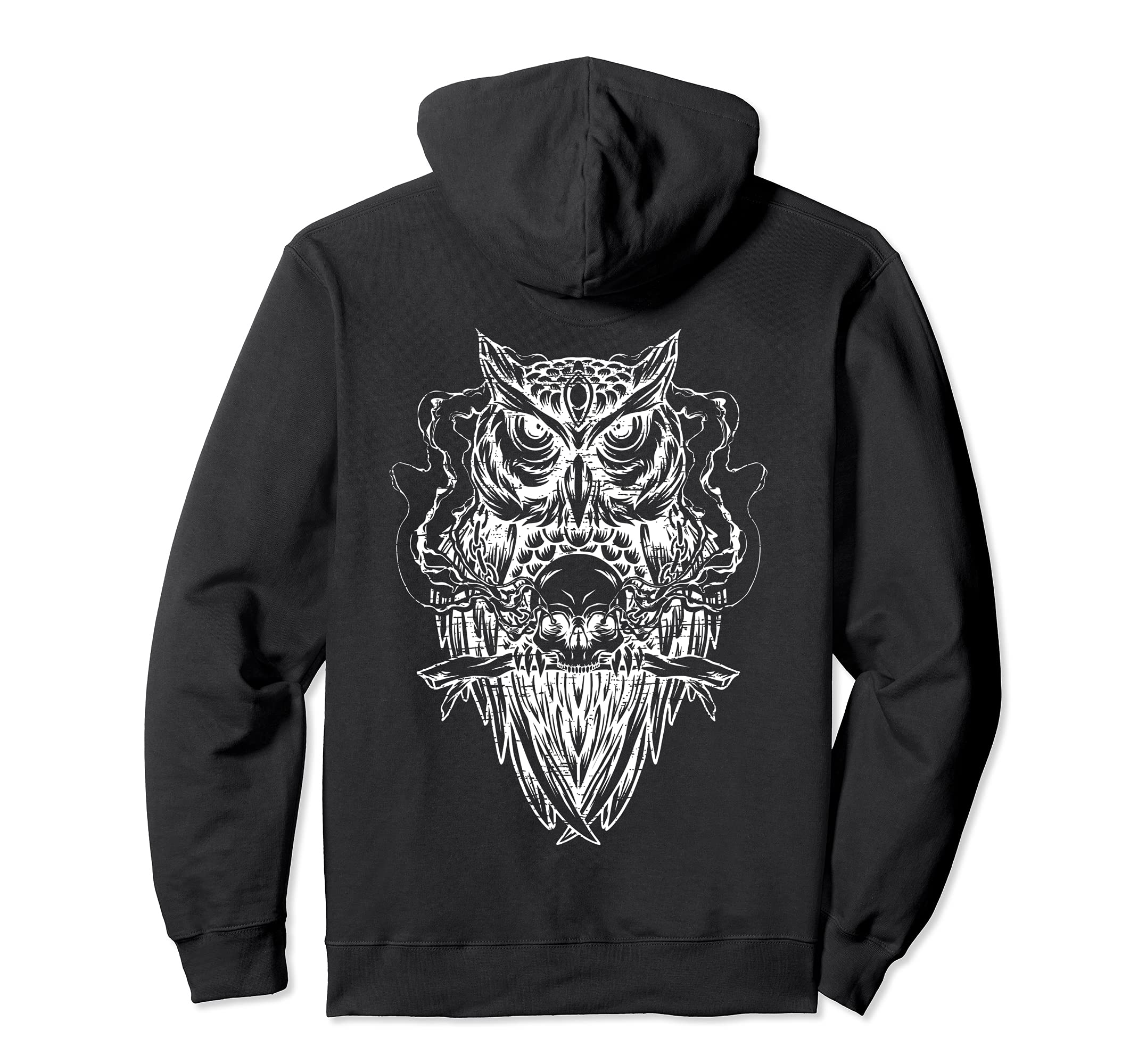 Owl Branch Smoking Skull Distressed Hoodie - Unique Graphic for Adults - T-Shirt, Sweatshirt, Hoodie