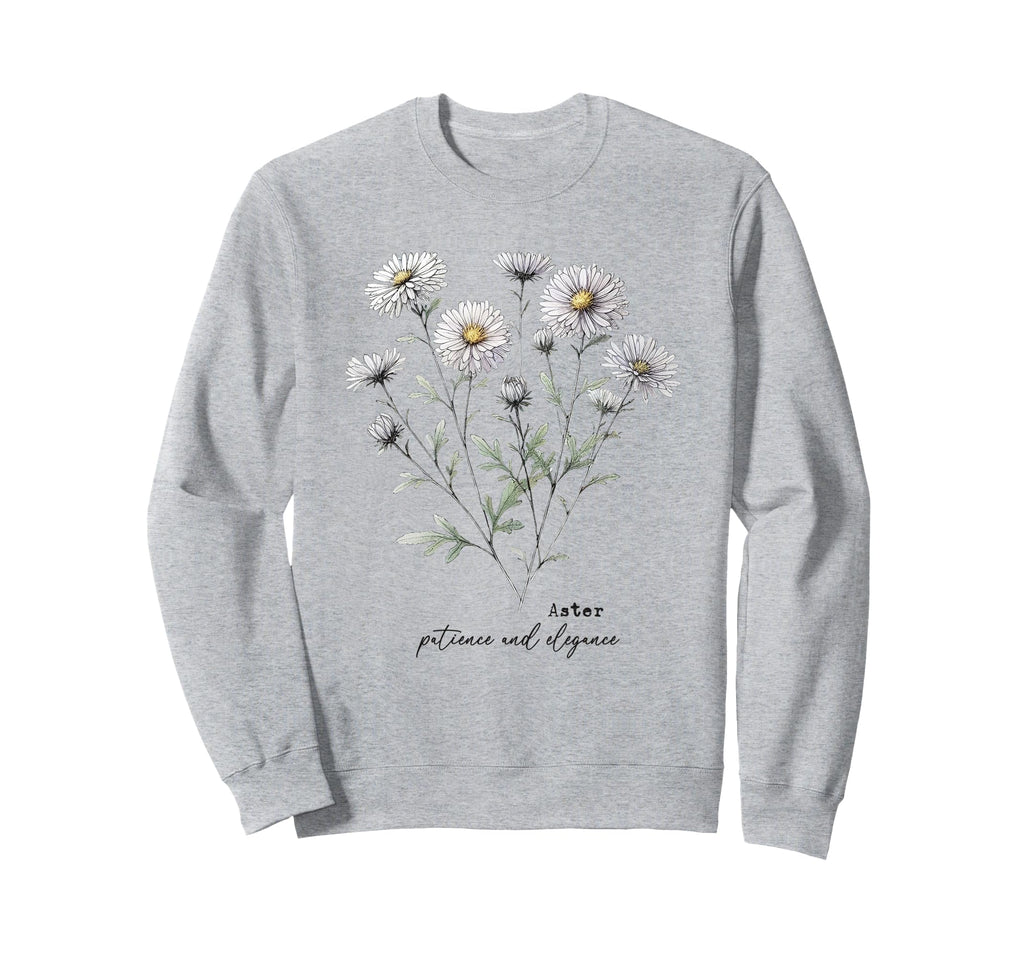 Elegant Aster Floral Botanical Flower Sweatshirt - Unique Graphic Unisex - T-Shirt, Sweatshirt, Hoodie