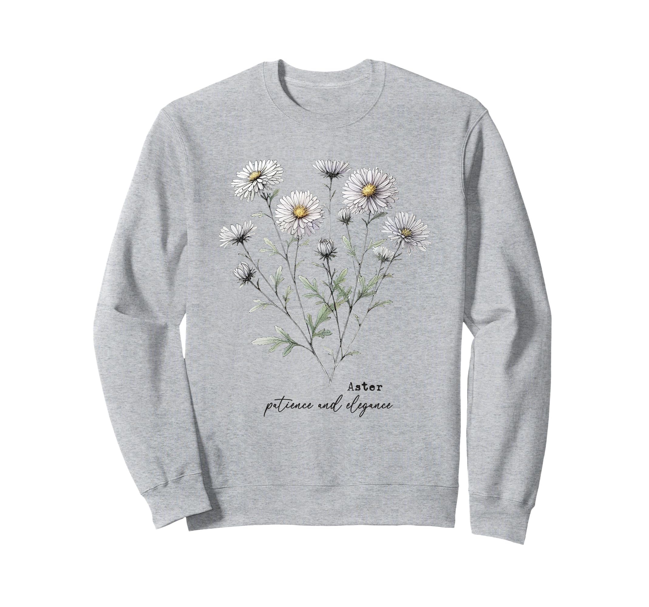 Elegant Aster Floral Botanical Flower Sweatshirt - Unique Graphic Unisex - T-Shirt, Sweatshirt, Hoodie