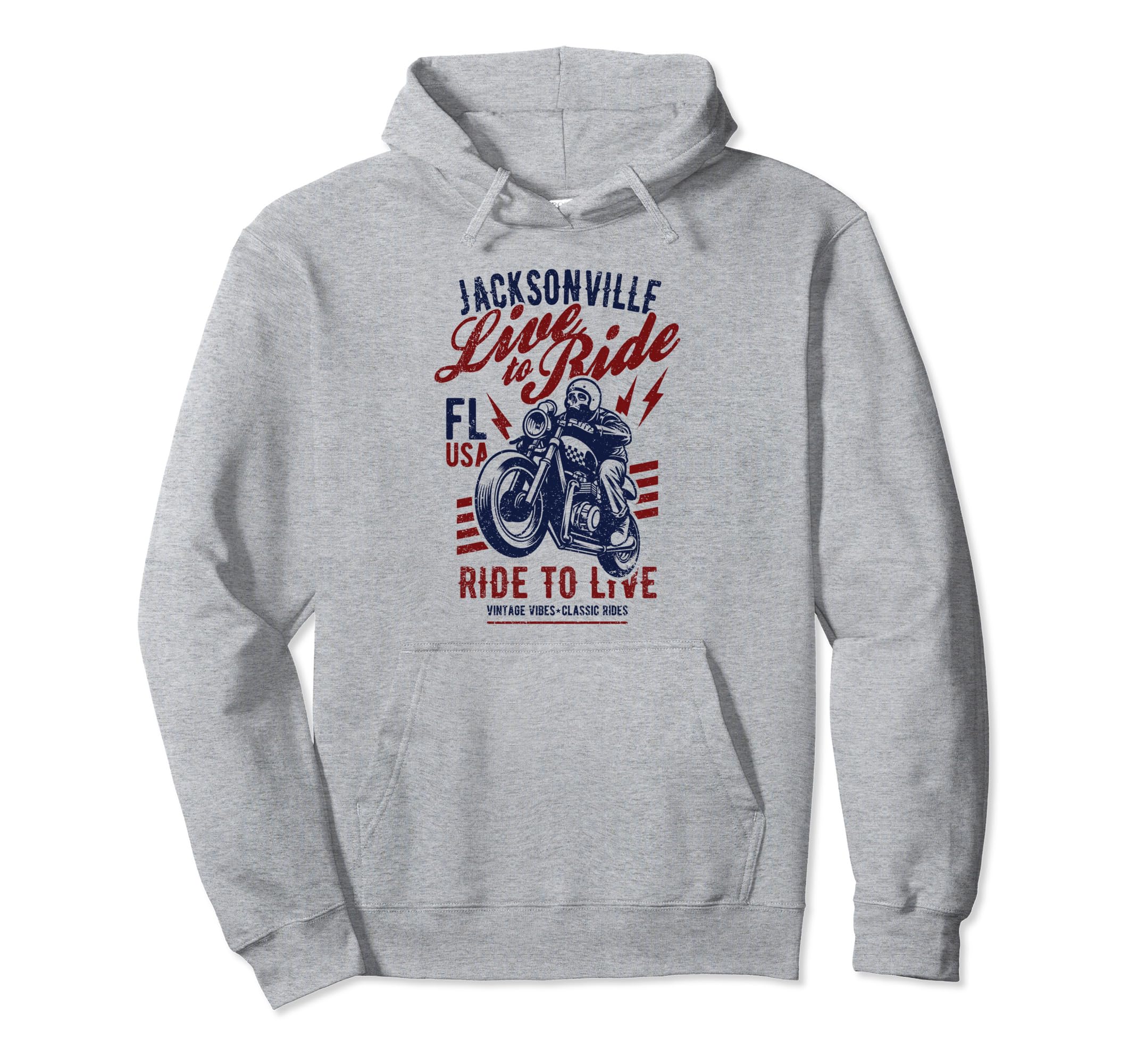 Jacksonville Florida Motorcycle Skull Hoodie - Novelty Apparel Men Women - T-Shirt, Sweatshirt, Hoodie