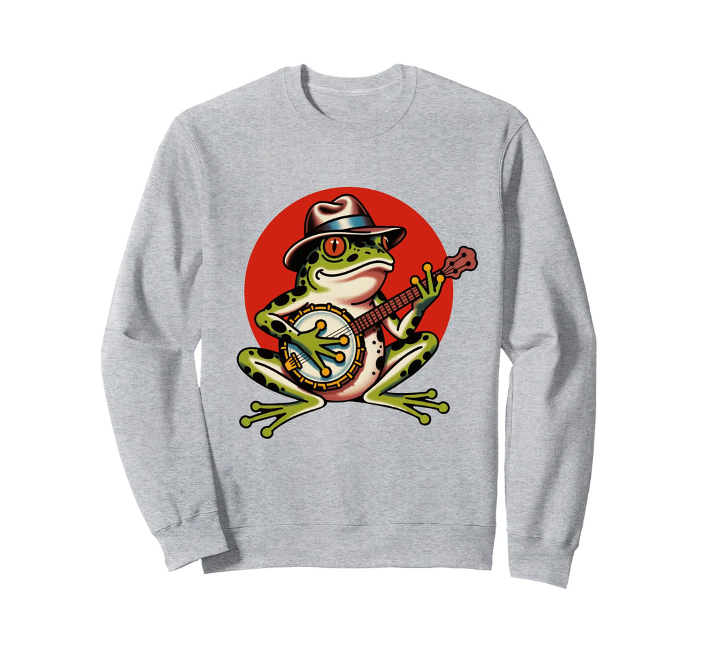 Frog Banjo Tattoo Flash American Sweatshirt - Casual Everyday Wear Unisex - T-Shirt, Sweatshirt, Hoodie