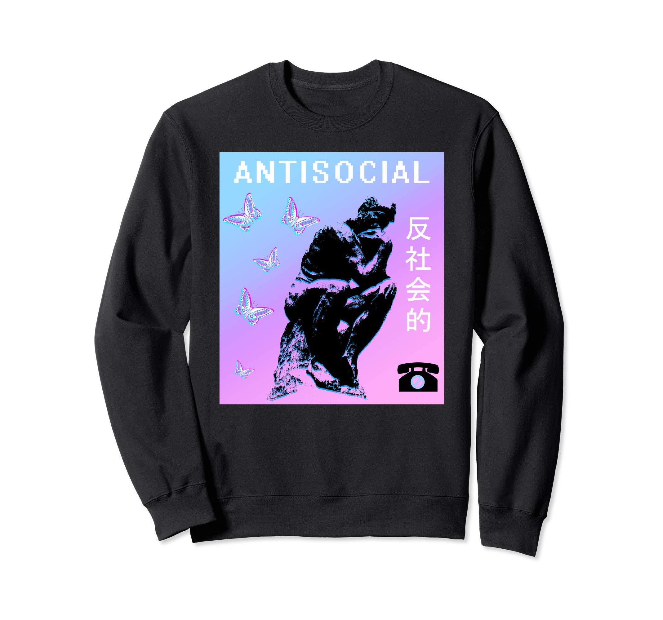 Antisocial Butterfly Vaporwave Sweatshirt - Graphic Print Men Women - T-Shirt, Sweatshirt, Hoodie