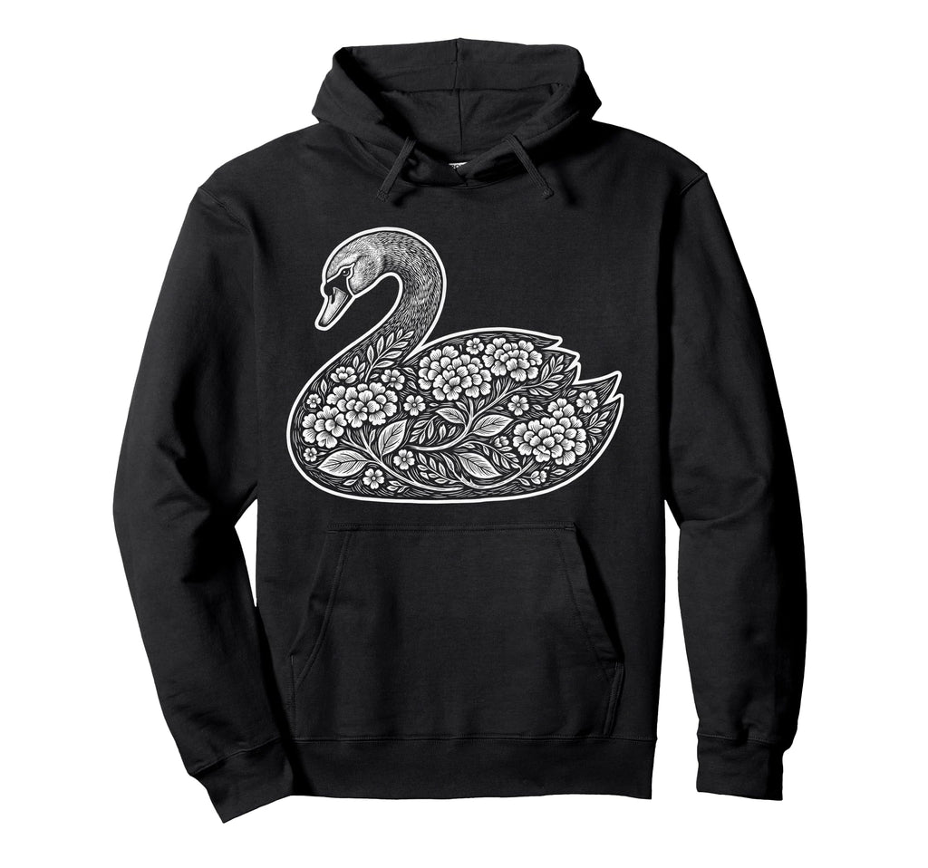 Floral Swan Silhouette Woodcut Hoodie - Novelty Apparel Unisex - T-Shirt, Sweatshirt, Hoodie
