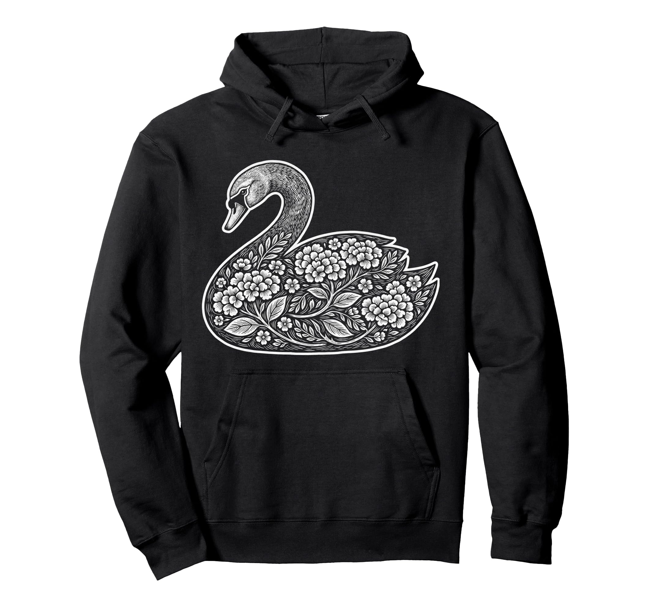 Floral Swan Silhouette Woodcut Hoodie - Novelty Apparel Unisex - T-Shirt, Sweatshirt, Hoodie