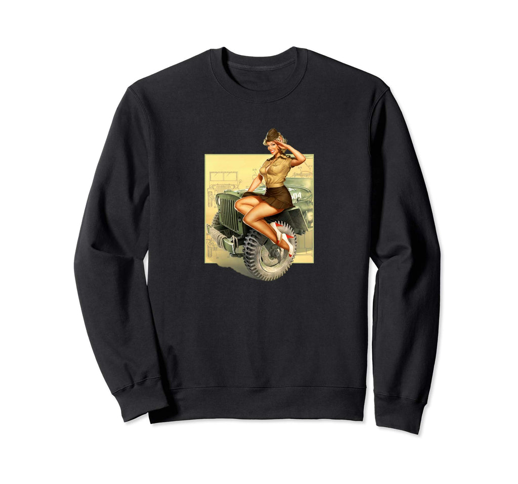 Pin Up Willys Mb Ww2 Sweatshirt - Unique Graphic Unisex - T-Shirt, Sweatshirt, Hoodie