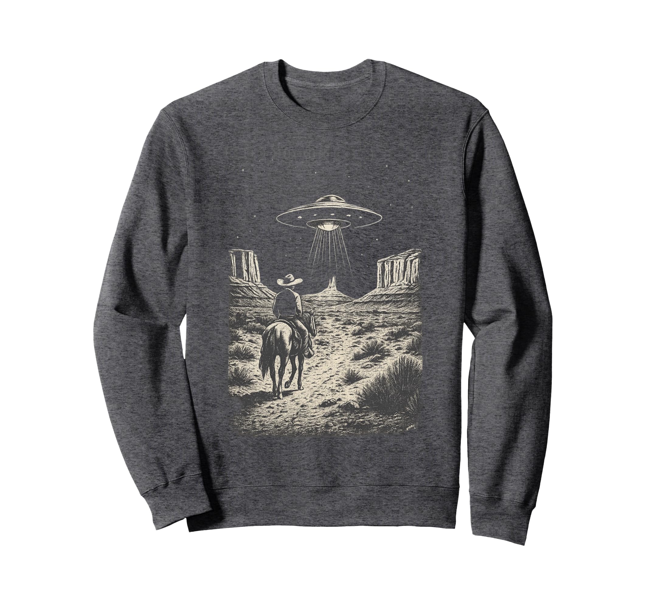 Cowboy Ufo Alien Encounter Horse Sweatshirt - Custom Art Print for Adults - T-Shirt, Sweatshirt, Hoodie