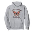 Antisocial Butterfly Anti Social Anxiety Hoodie - Unique Graphic Men Women - T-Shirt, Sweatshirt, Hoodie