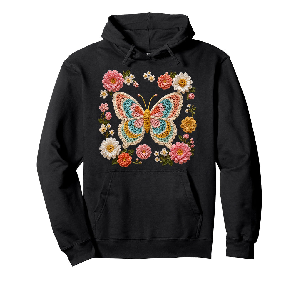 Crochet Butterfly Floral Shapes Mania Hoodie - Minimalist Print for Adults - T-Shirt, Sweatshirt, Hoodie