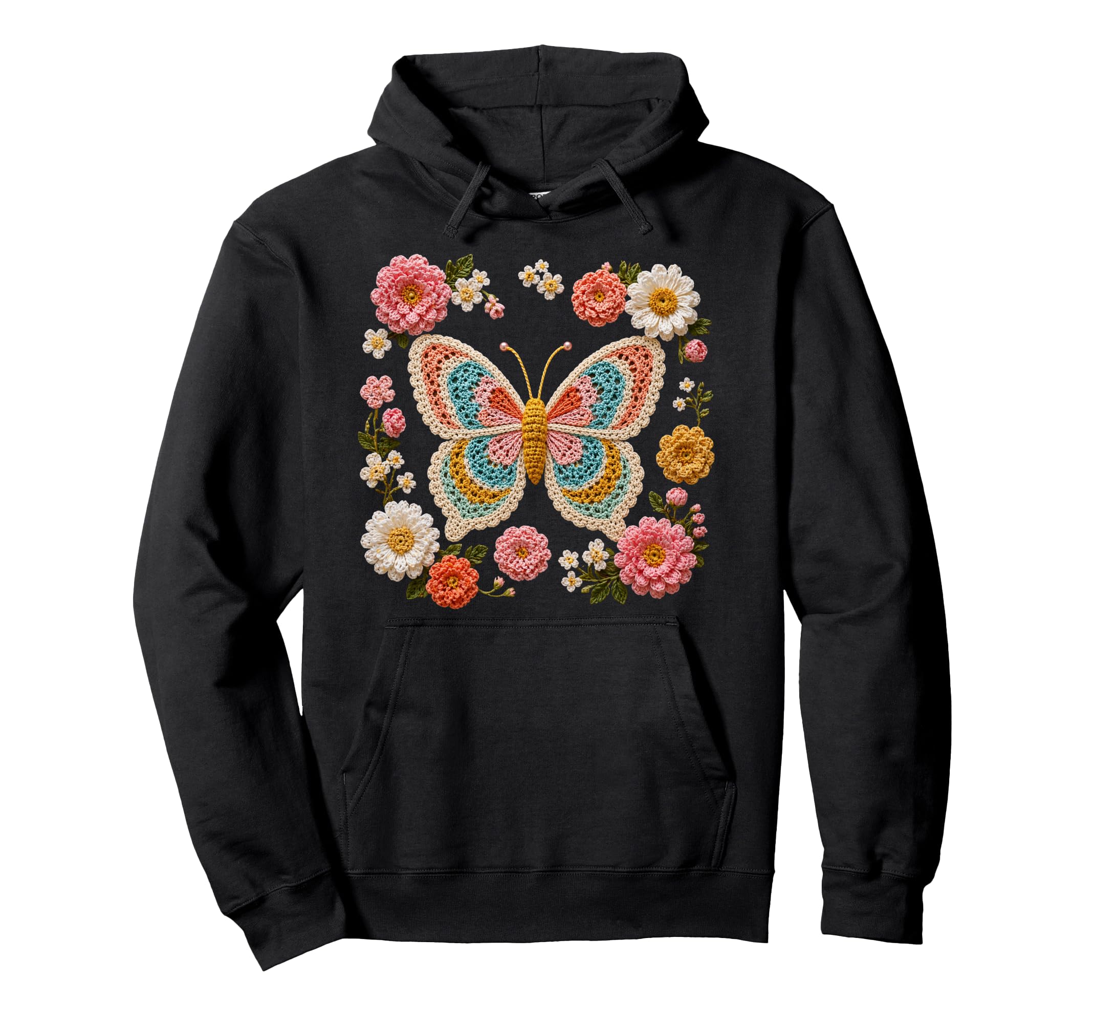 Crochet Butterfly Floral Shapes Mania Hoodie - Minimalist Print for Adults - T-Shirt, Sweatshirt, Hoodie
