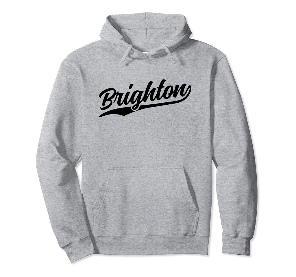 Brighton England Cursive 1970S Swoosh Hoodie - Streetwear Style for Adults - T-Shirt, Sweatshirt, Hoodie