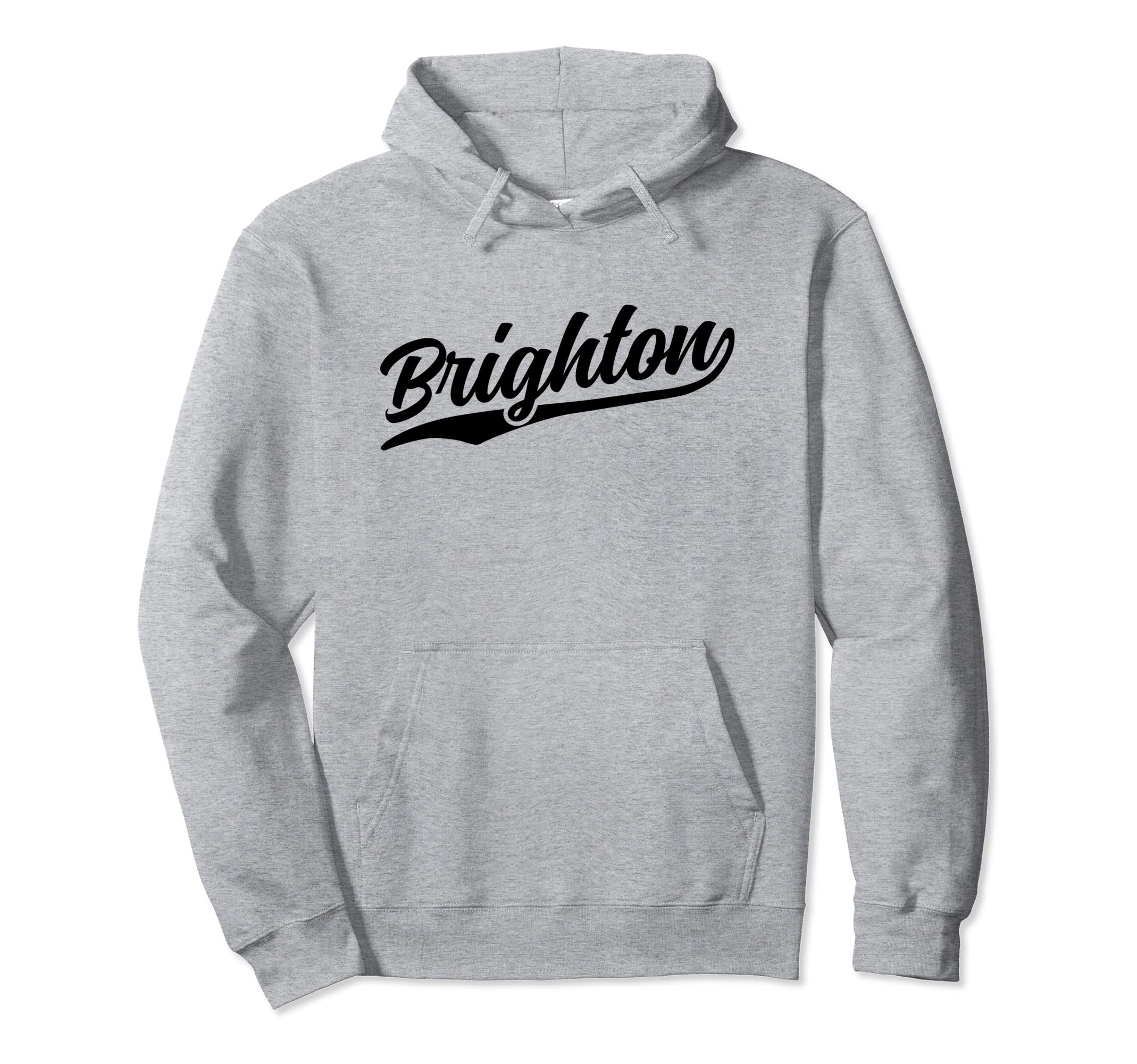 Brighton England Cursive 1970S Swoosh Hoodie - Streetwear Style for Adults - T-Shirt, Sweatshirt, Hoodie