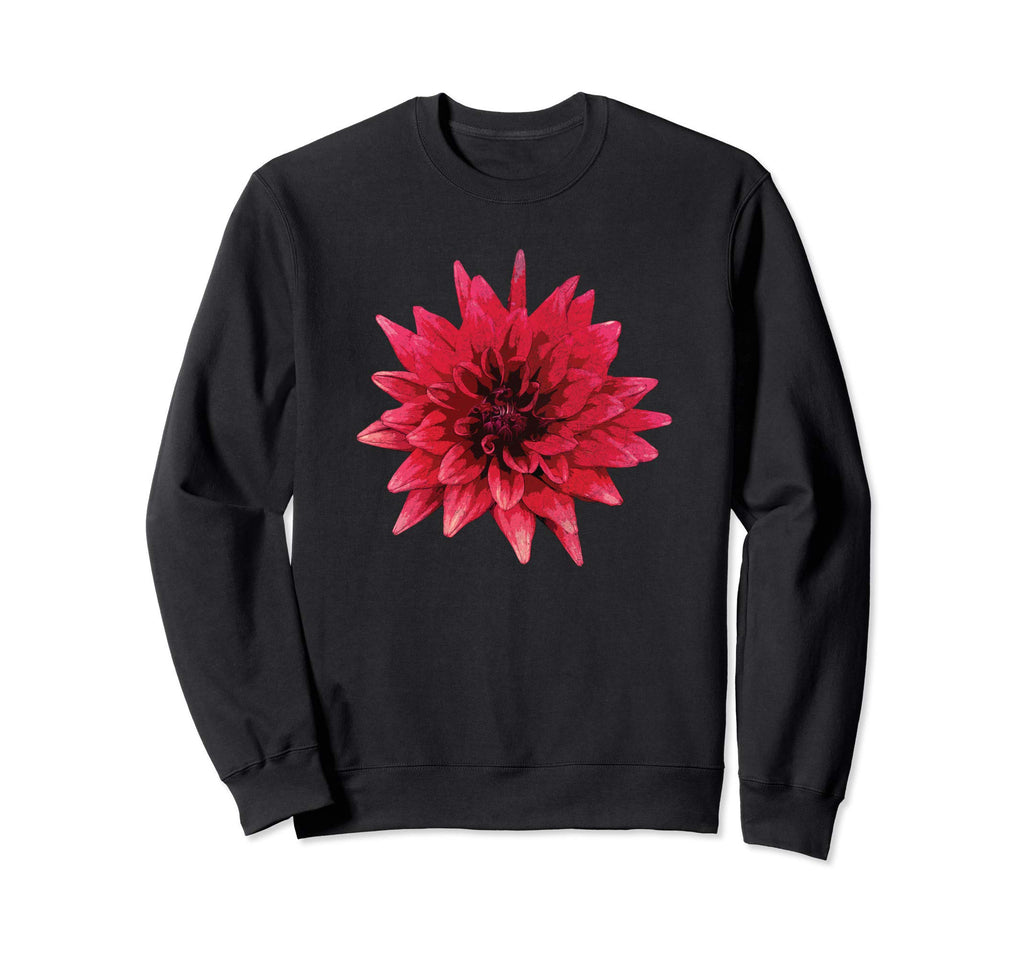 Red Dahlia Large Flower Sweatshirt - Aesthetic Graphic for Adults - T-Shirt, Sweatshirt, Hoodie