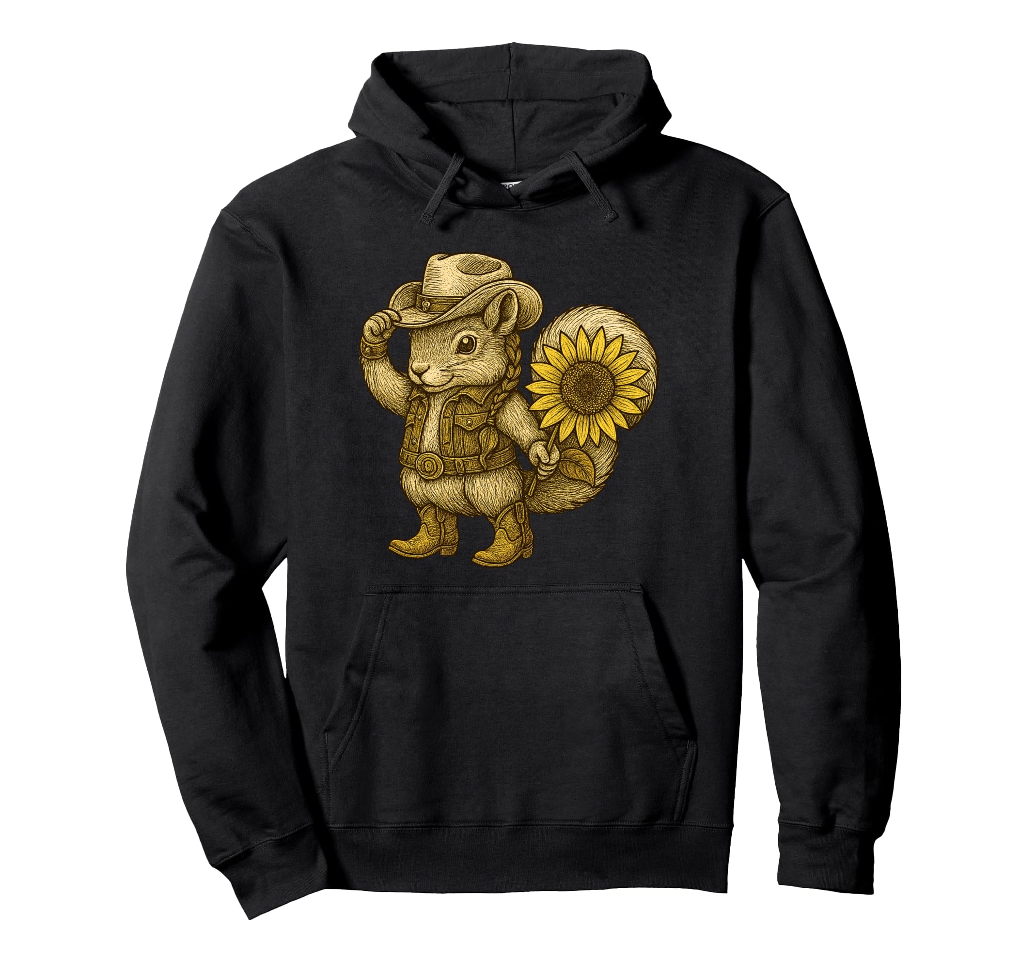 Cowgirl Squirrel Sunflower Western Art Hoodie - Streetwear Style Men Women - T-Shirt, Sweatshirt, Hoodie